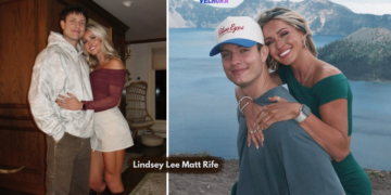 Lindsey Lee Matt Rife viral comedy search topic with stand-up microphone and audience background.
